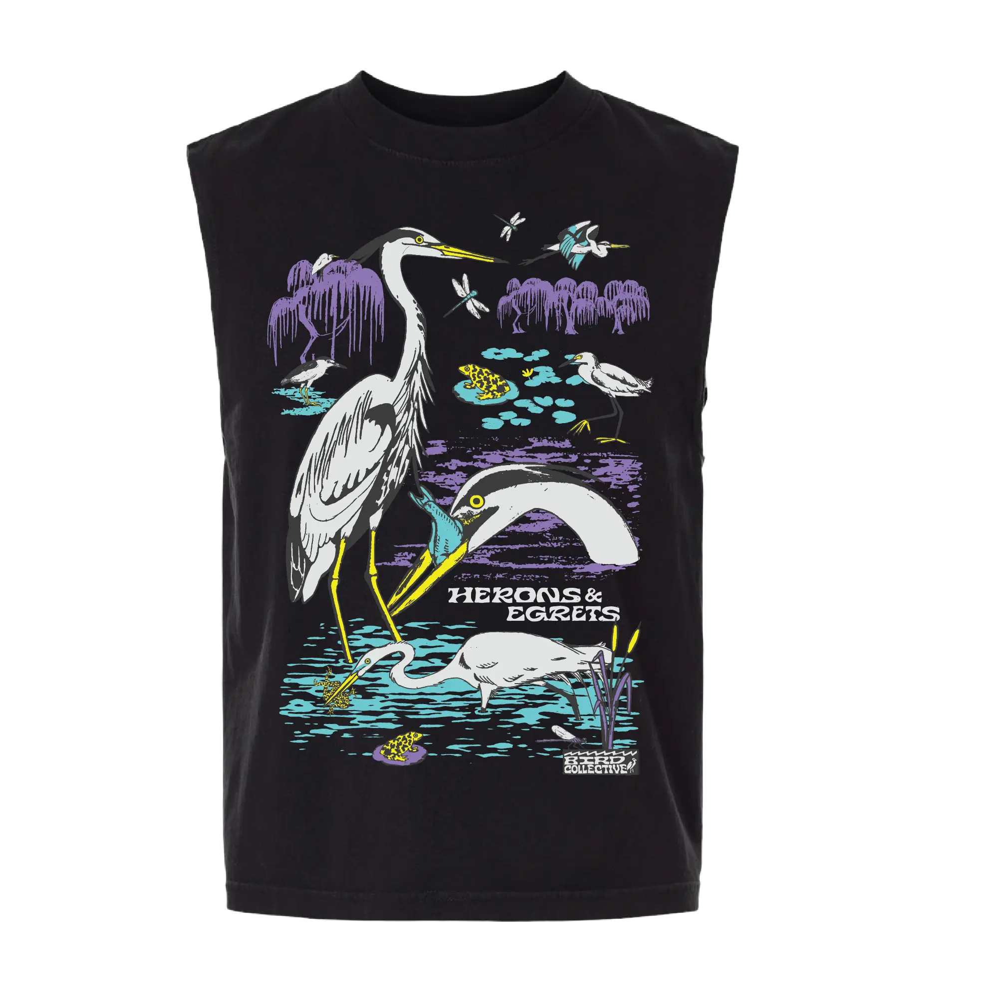 Herons and egrets tank top in black