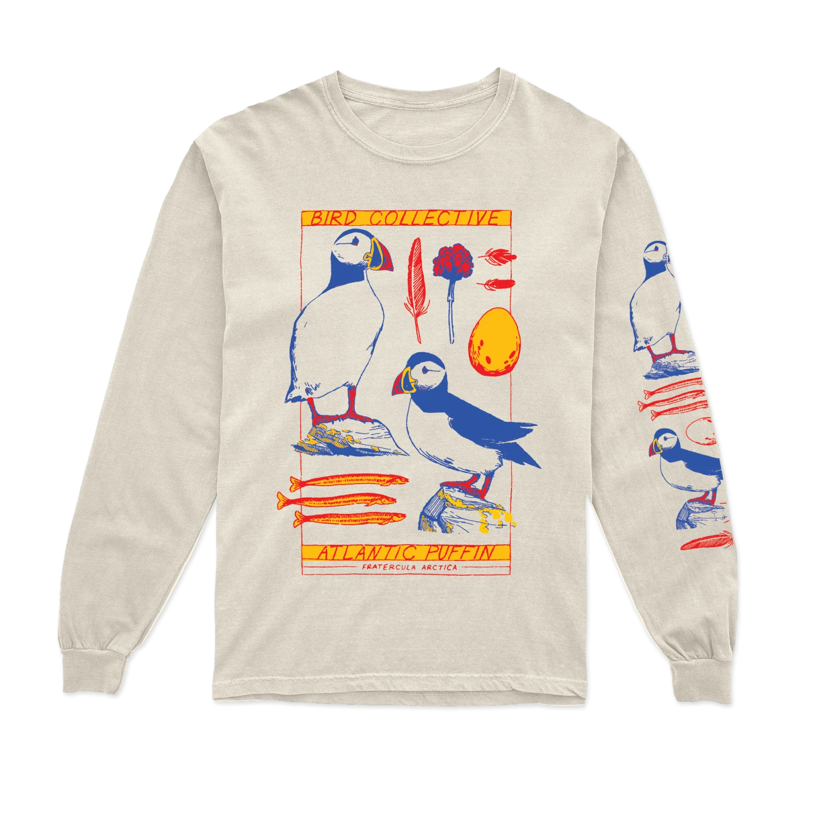 Bird Collective - Atlantic Puffin Nature Study Long Sleeve Tee - S - Ivory