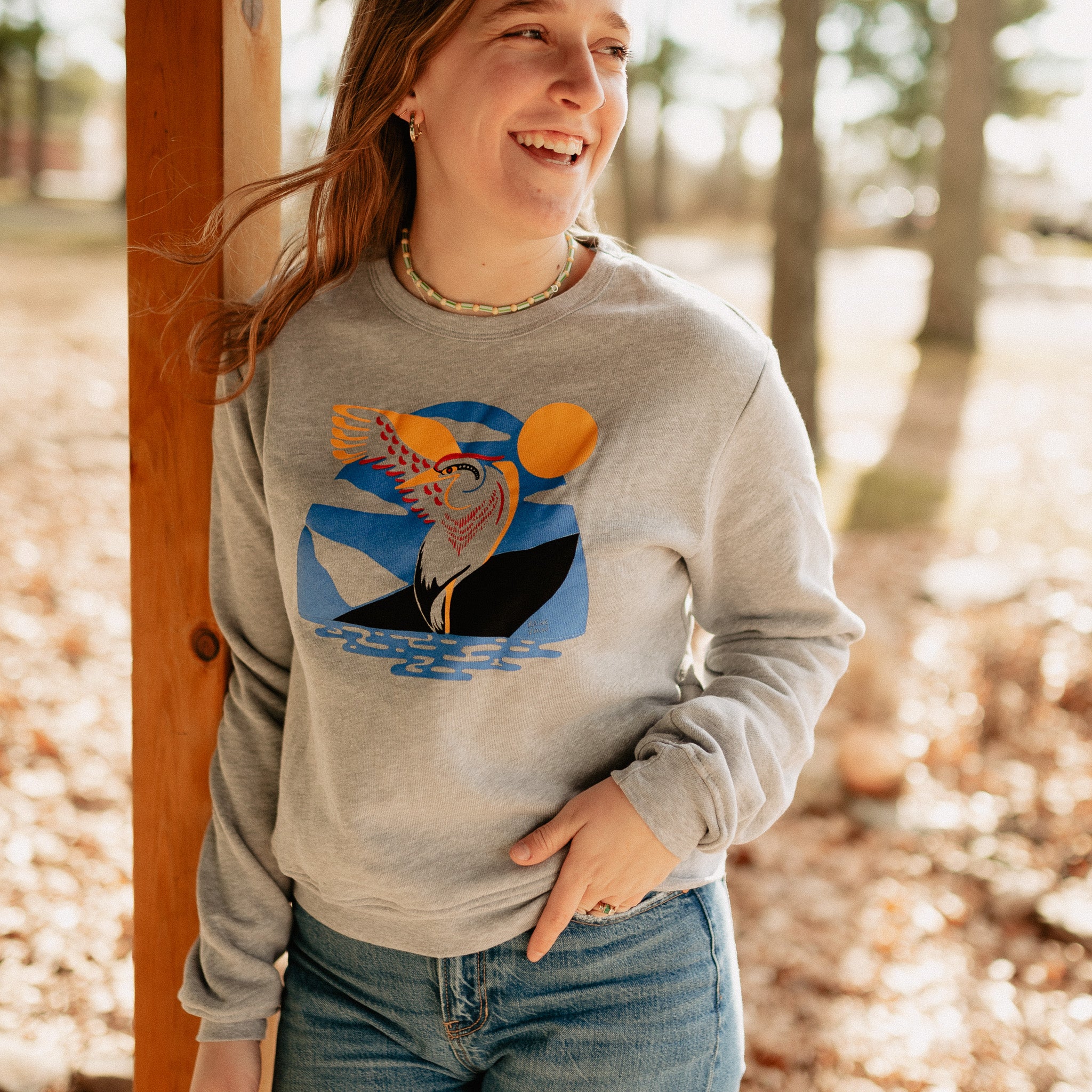 Sunset Heron Boxy Sweatshirt - Bird Collective