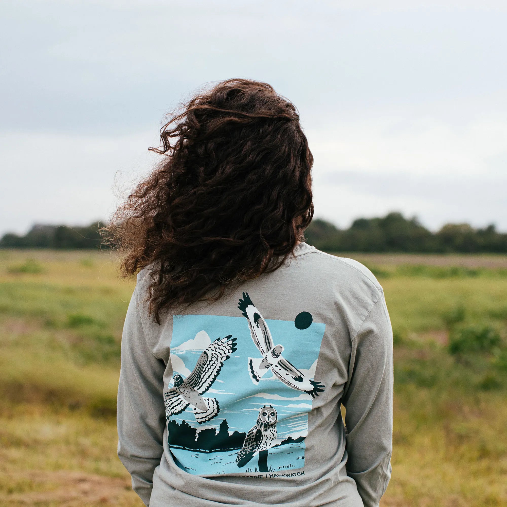 Bird Collective - Grassland Raptors Long Sleeve T-Shirt - S - Clay