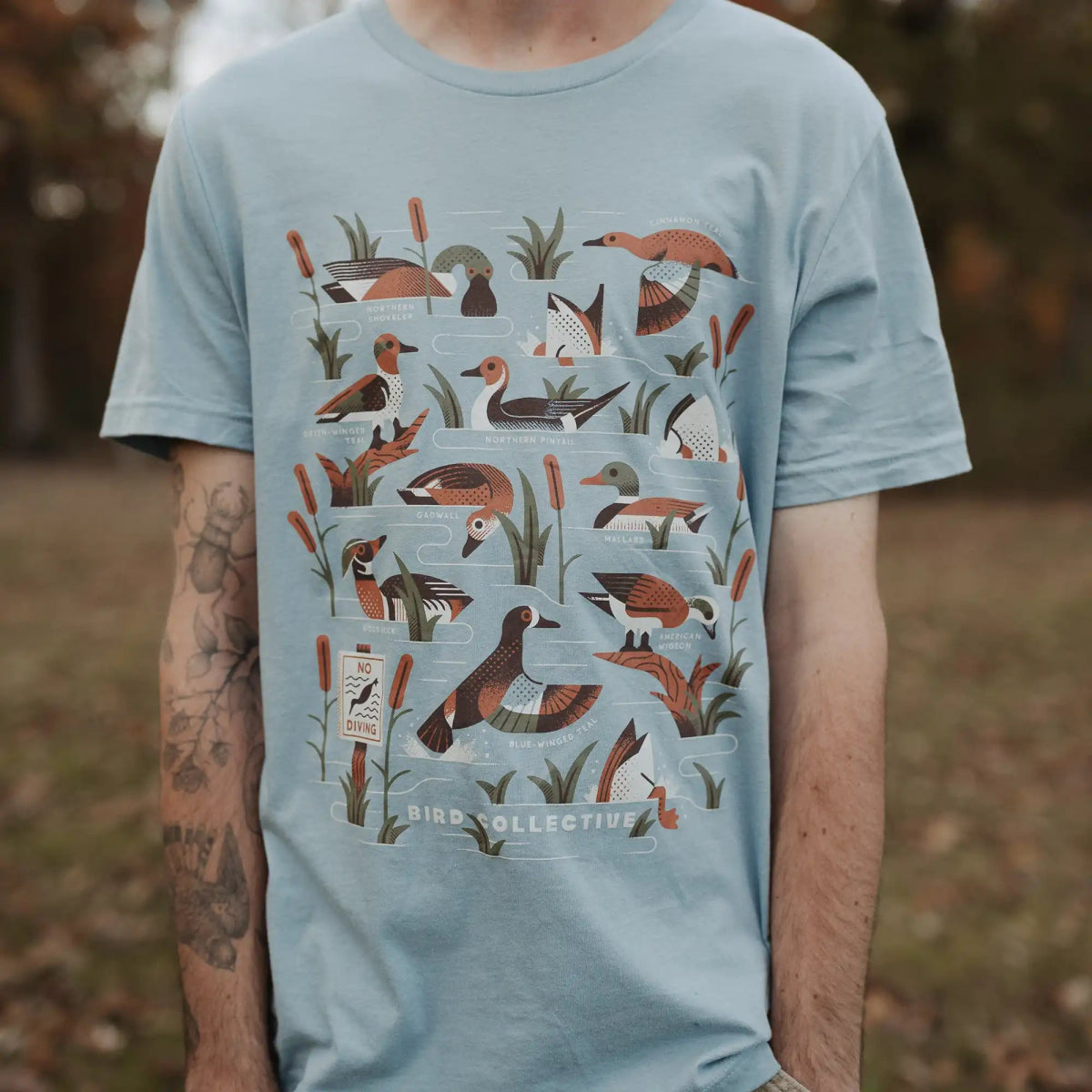 Bird Collective - Dabbling Ducks Lightweight Tee - XS - Vintage Denim