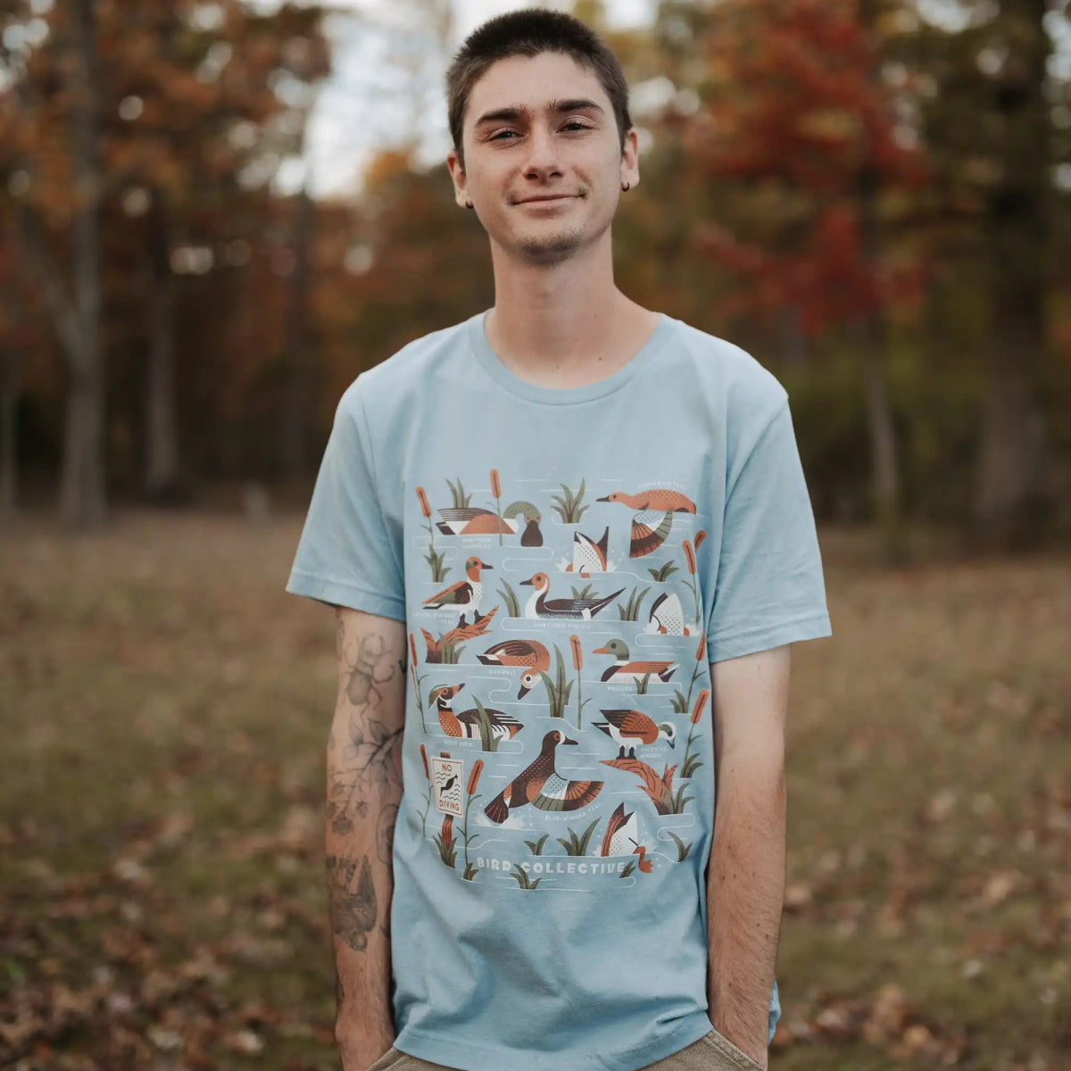 Bird Collective - Dabbling Ducks Lightweight Tee - XS - Vintage Denim