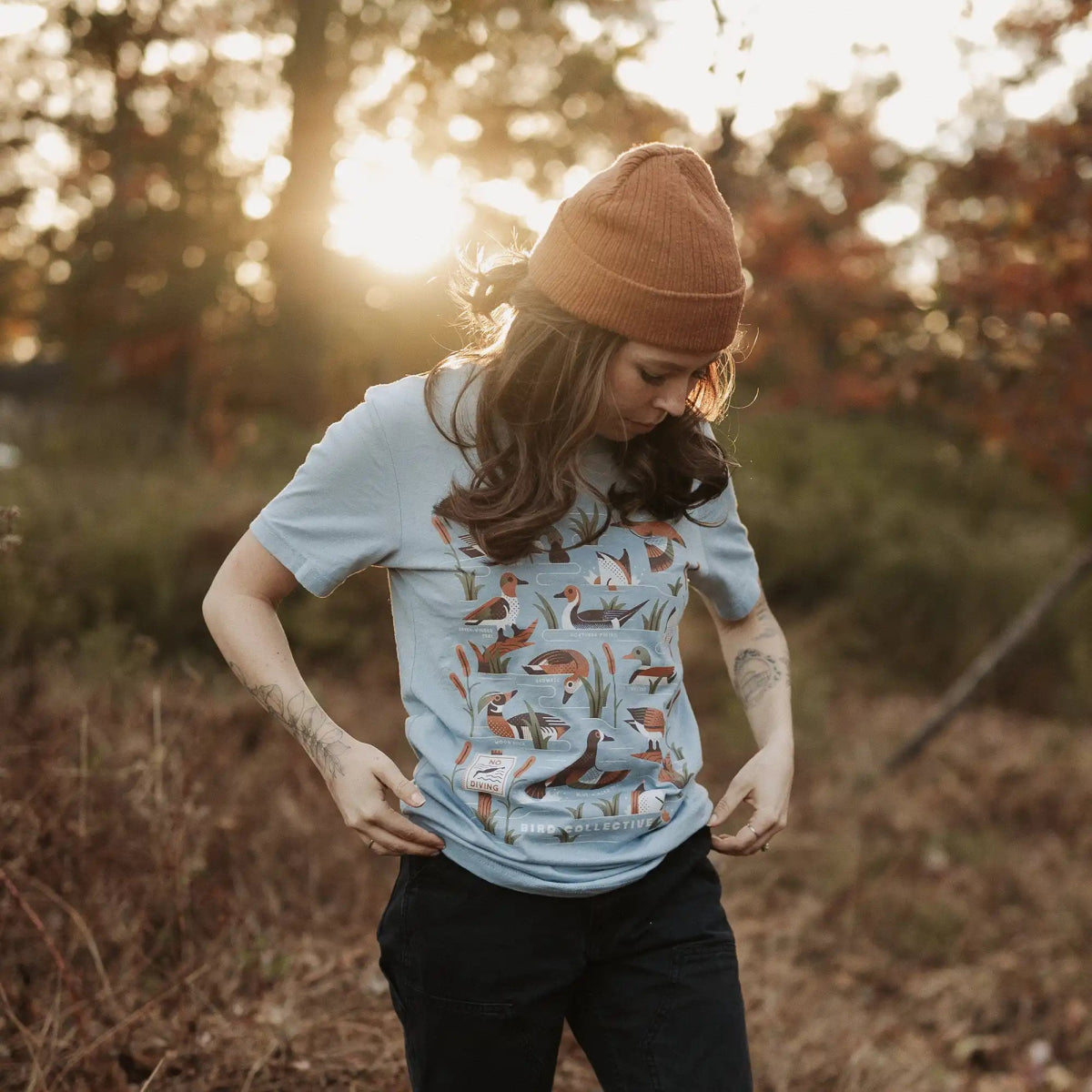 Bird Collective - Dabbling Ducks Lightweight Tee - XS - Vintage Denim