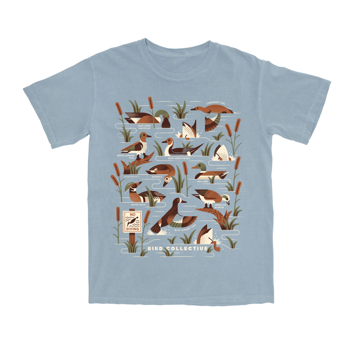 Bird Collective - Dabbling Ducks Lightweight Tee - XS - Vintage Denim