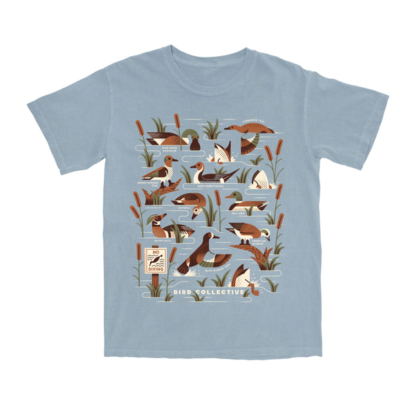Bird Collective - Dabbling Ducks Lightweight Tee - XS - Vintage Denim