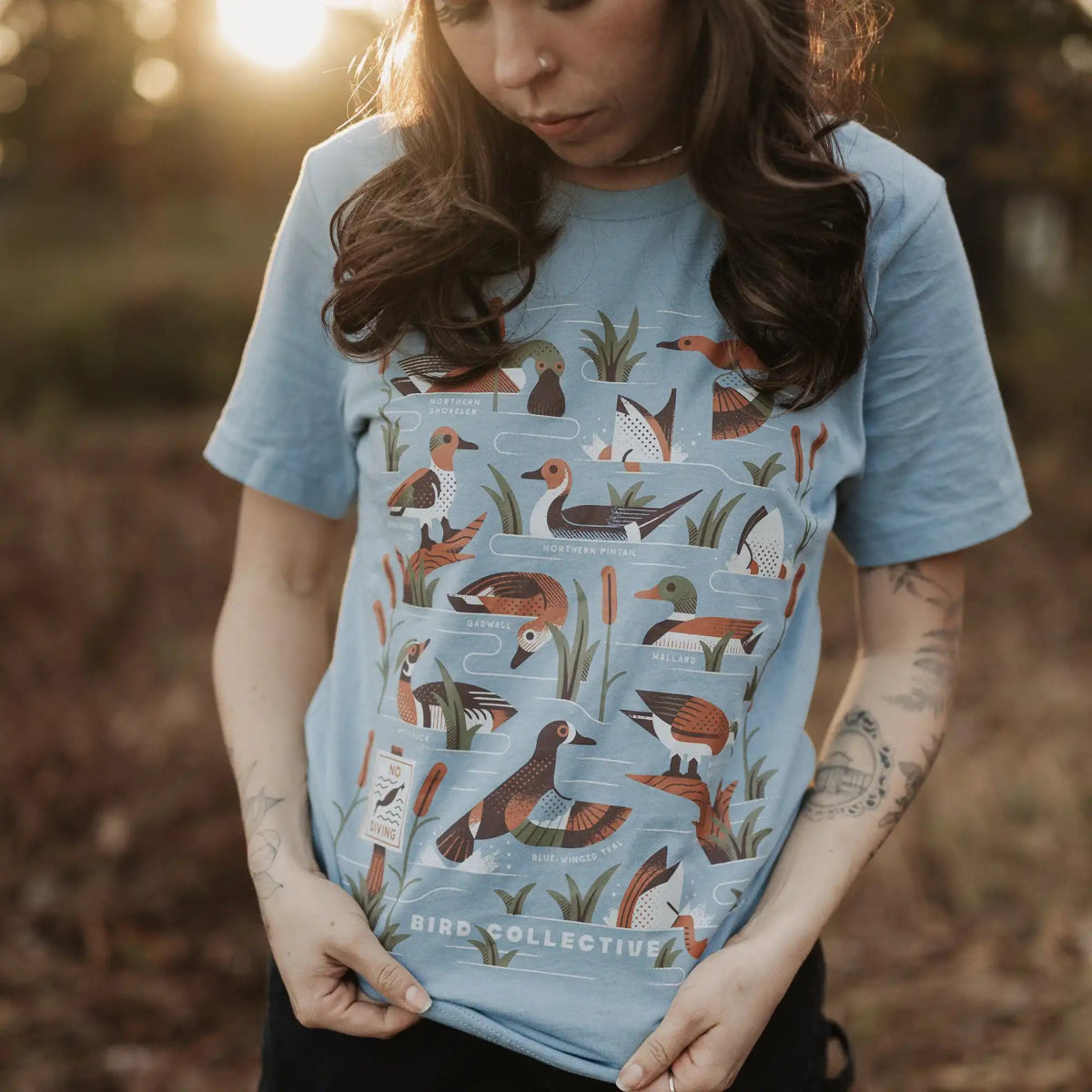 Bird Collective - Dabbling Ducks Lightweight Tee - XS - Vintage Denim