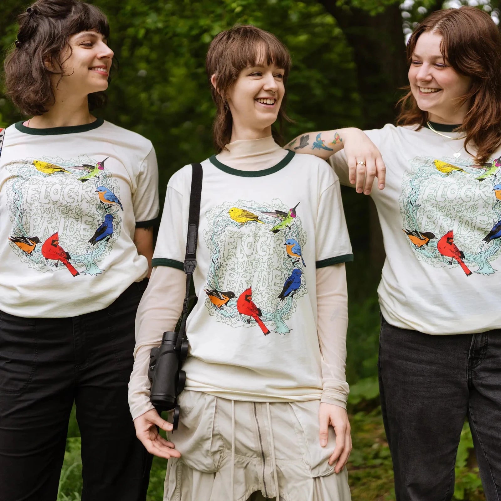 Bird Collective - Flock With Pride Ringer Tee - XS - Ivory
