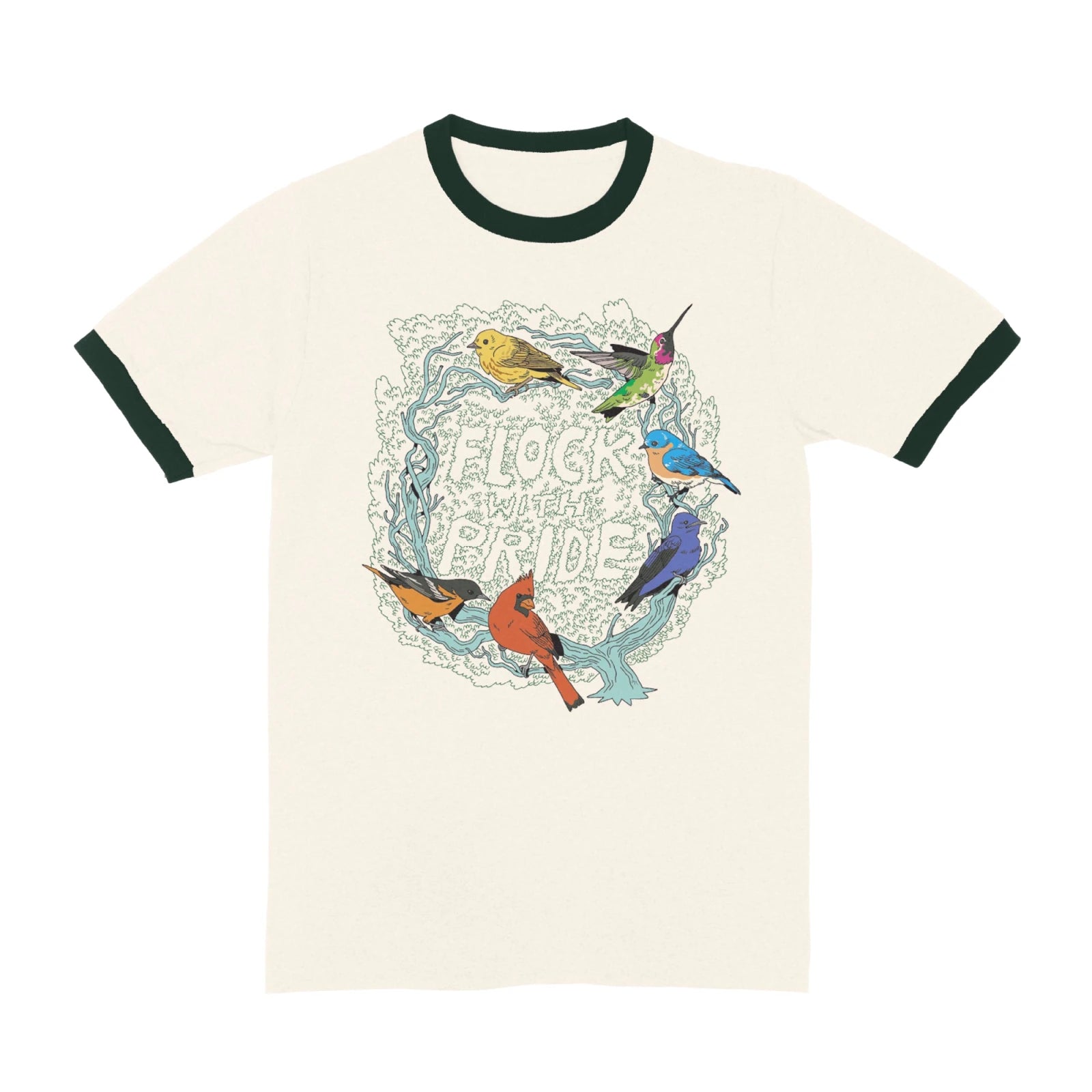 Bird Collective - Flock With Pride Ringer Tee - XS - Ivory