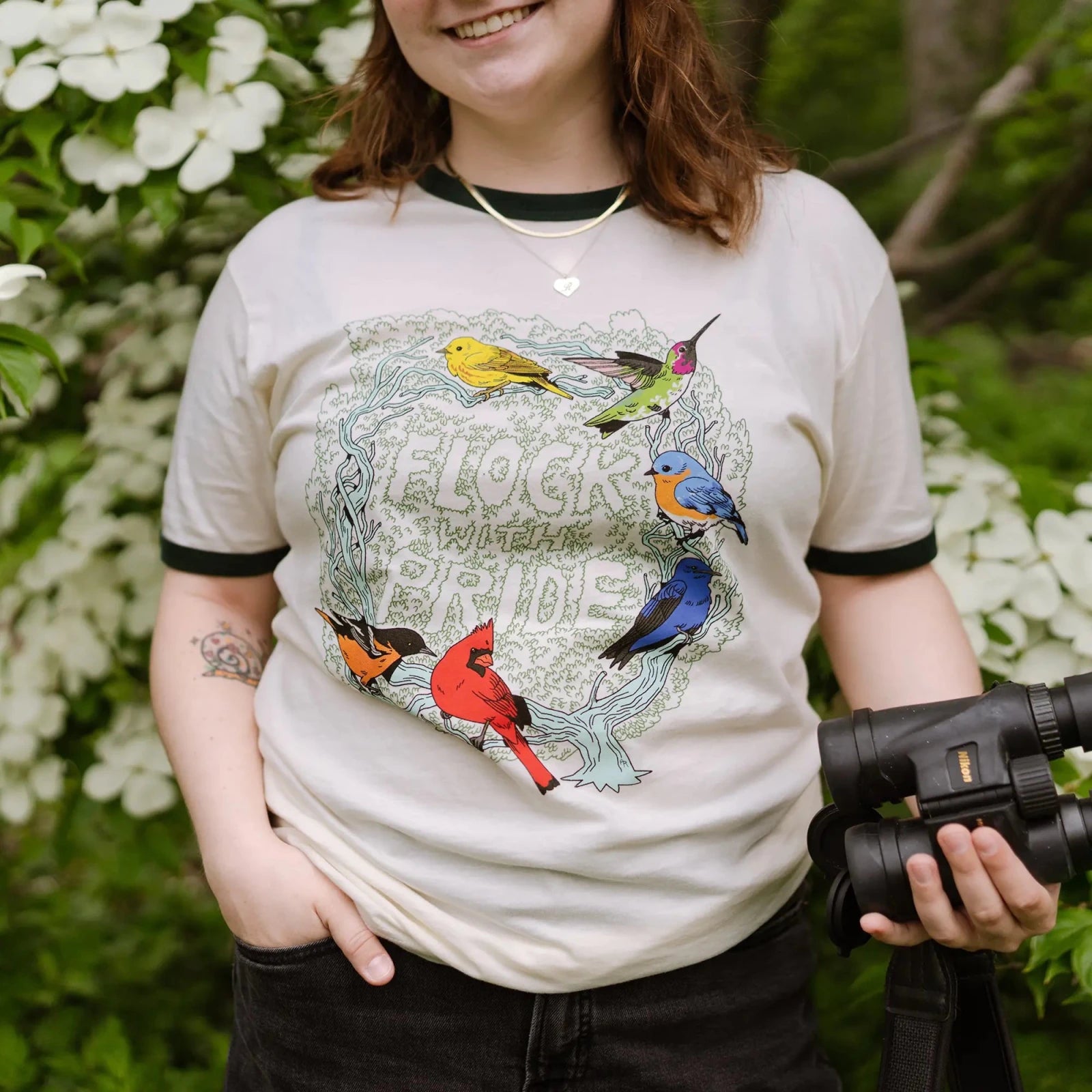 Bird Collective - Flock With Pride Ringer Tee - XS - Ivory