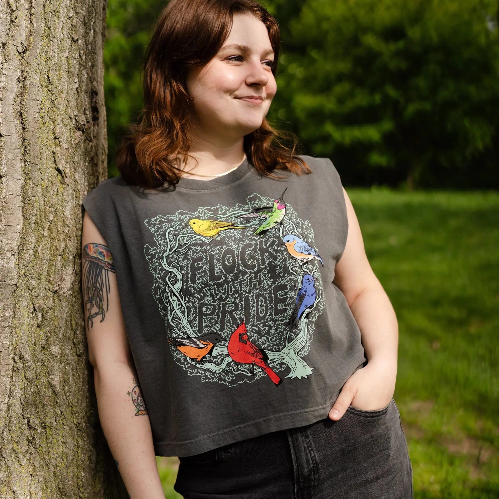 Bird Collective - Flock with Pride Tank - S - Pepper