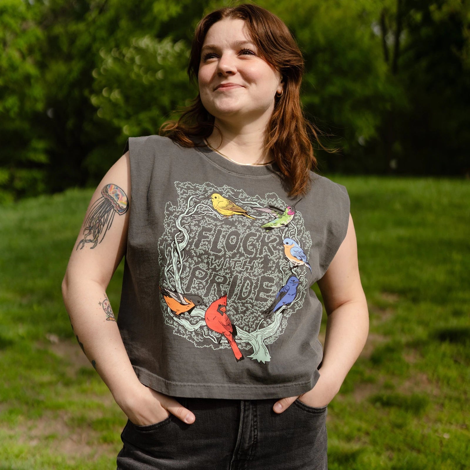 Bird Collective - Flock with Pride Tank - S - Pepper