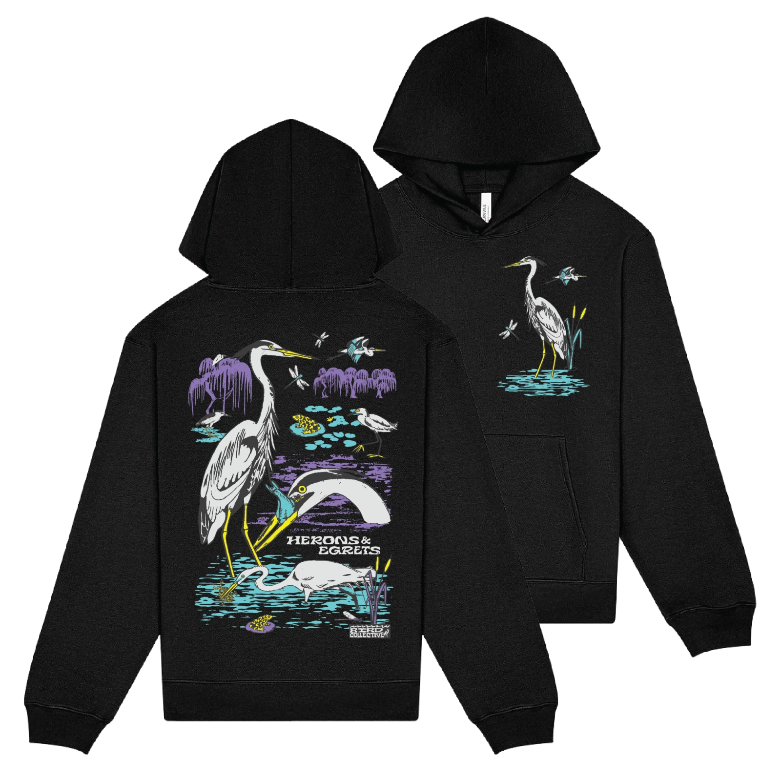 Bird Collective - Herons & Egrets Hoodie - XS - Black