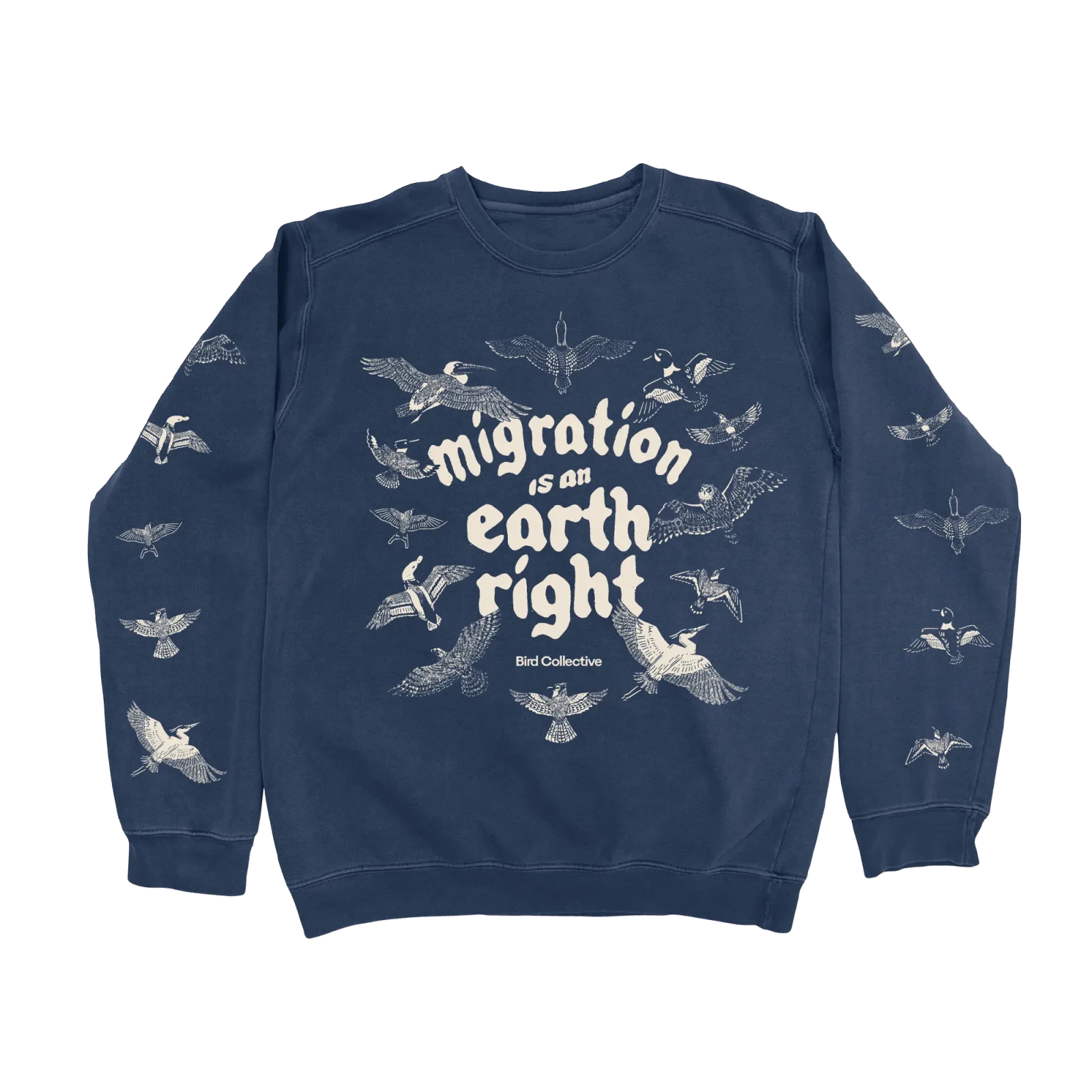Bird Collective - Migration Is An Earth Right Sweatshirt - S - Navy