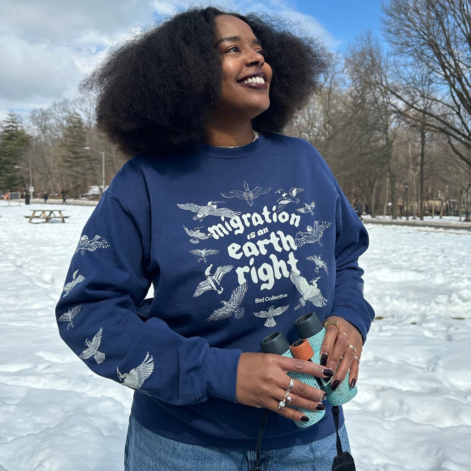 Bird Collective - Migration Is An Earth Right Sweatshirt - S - Navy