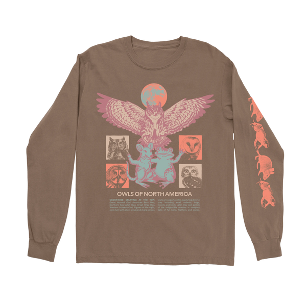 Bird Collective - Owls of North America Long Sleeve Tee - S - Brown