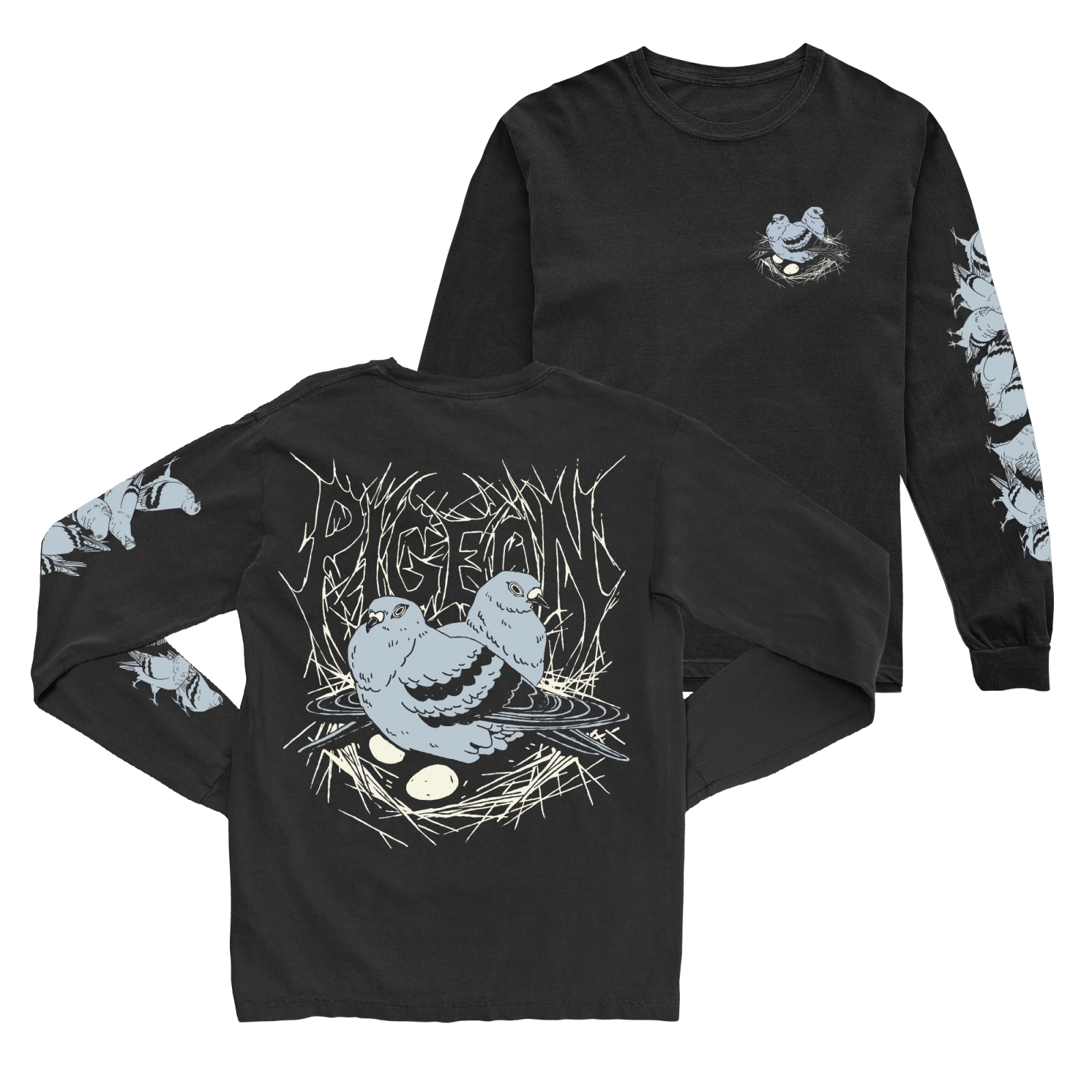 Bird Collective - Pigeon Nest Long Sleeve Tee - S - Black
