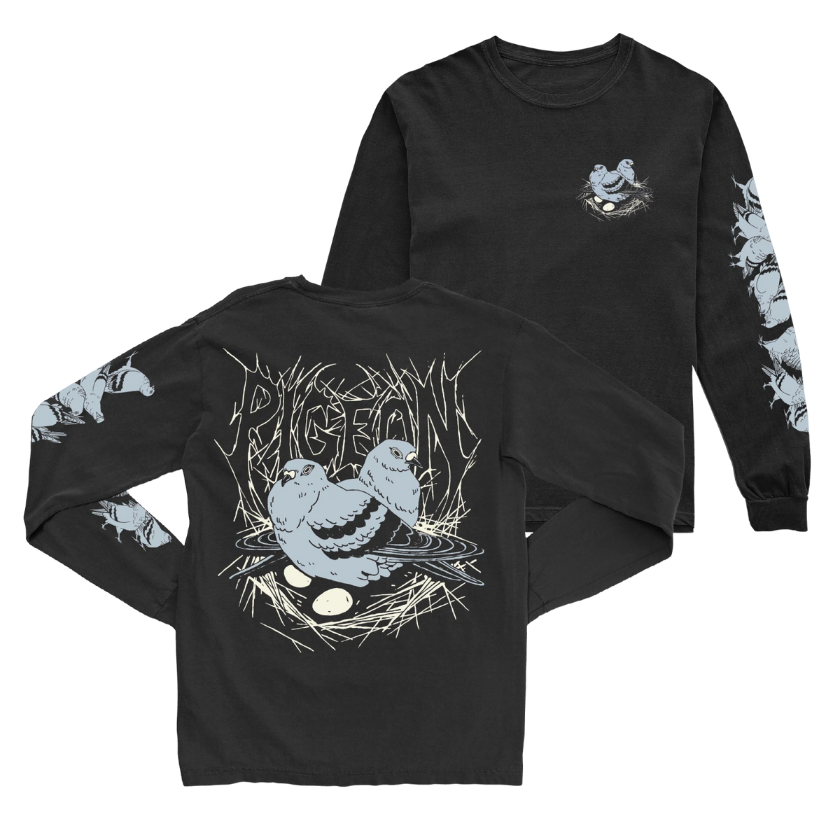 Bird Collective - Pigeon Nest Long Sleeve Tee - S - Black